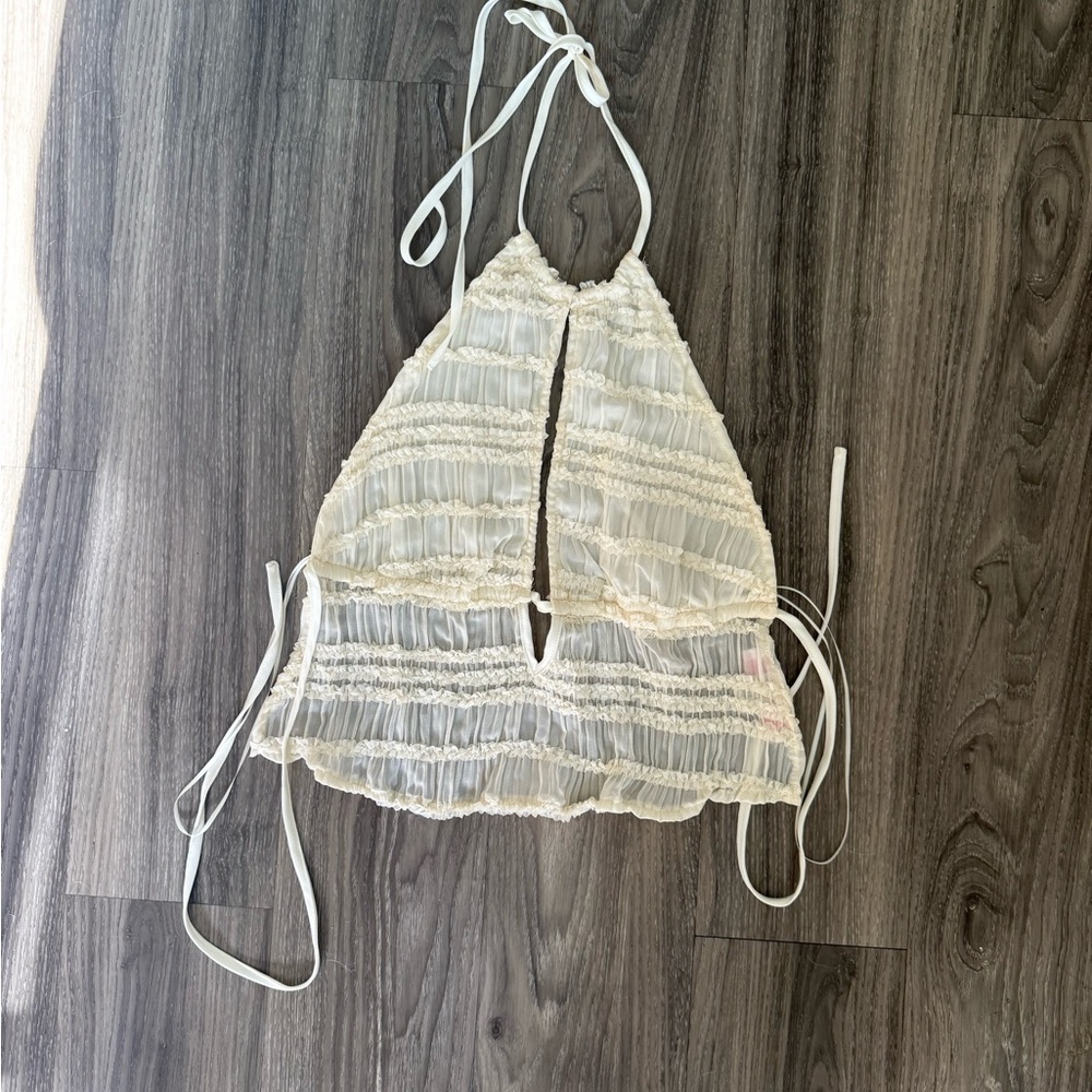Y2K Boho Halter Top • Tulum Vacation Coastal• Sheer Open back S